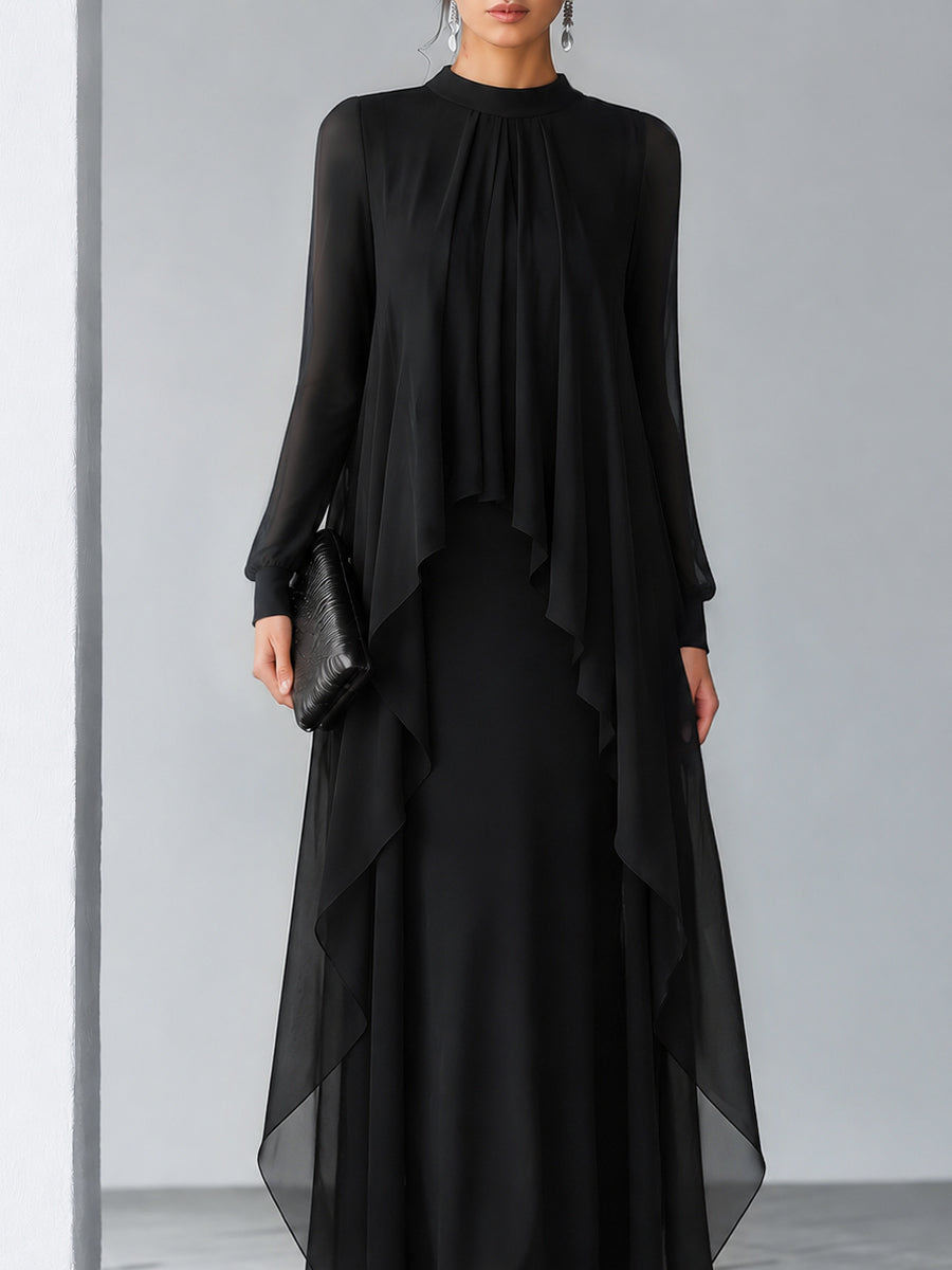Relaxed Flowing Layered Chiffon Maxi Dress