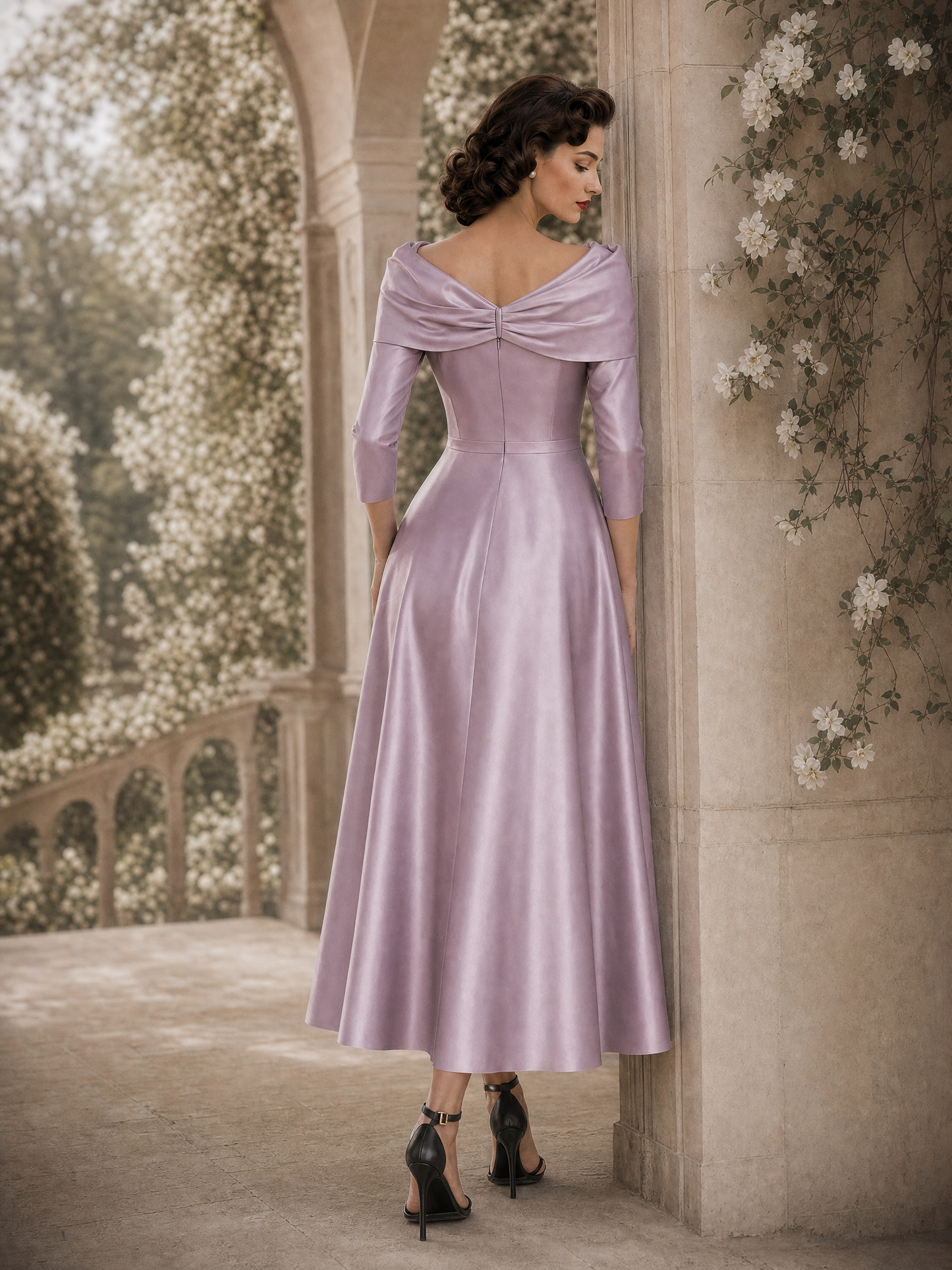 Vintage Bow Collar Gown Maxi Dress