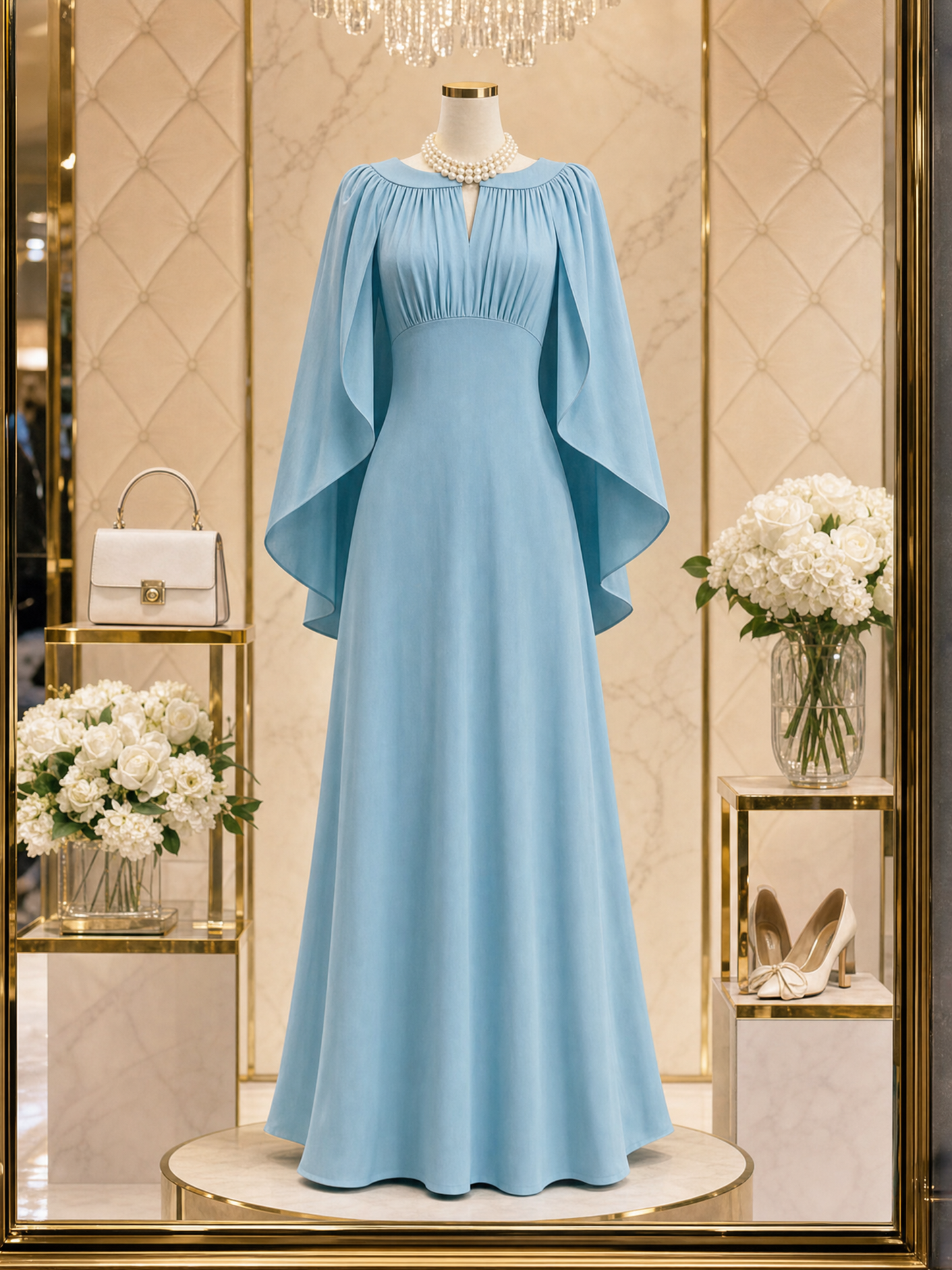 Vintage Pleated Shawl A-line Maxi Dress