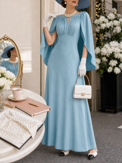 Vintage Pleated Shawl A-line Maxi Dress