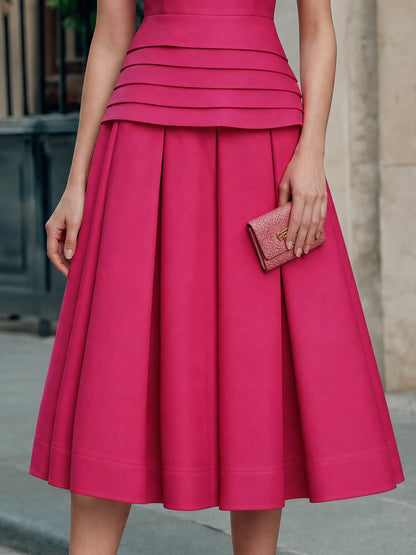 Pleated Layered Waist Flare Midi Dress