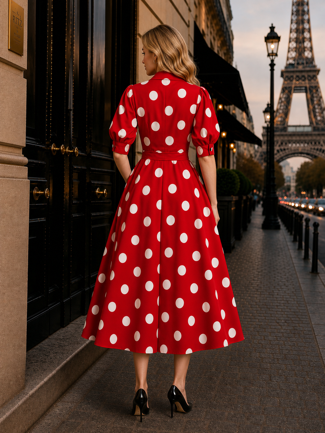Vintage Polka Dot Print Shirt Maxi Dress