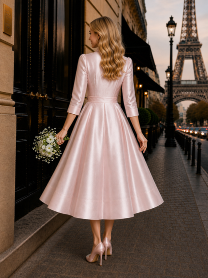 Vintage Bow Belt Shirt Collar Maxi Dress