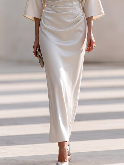 Draped Mock Neck Satin Maxi Dress