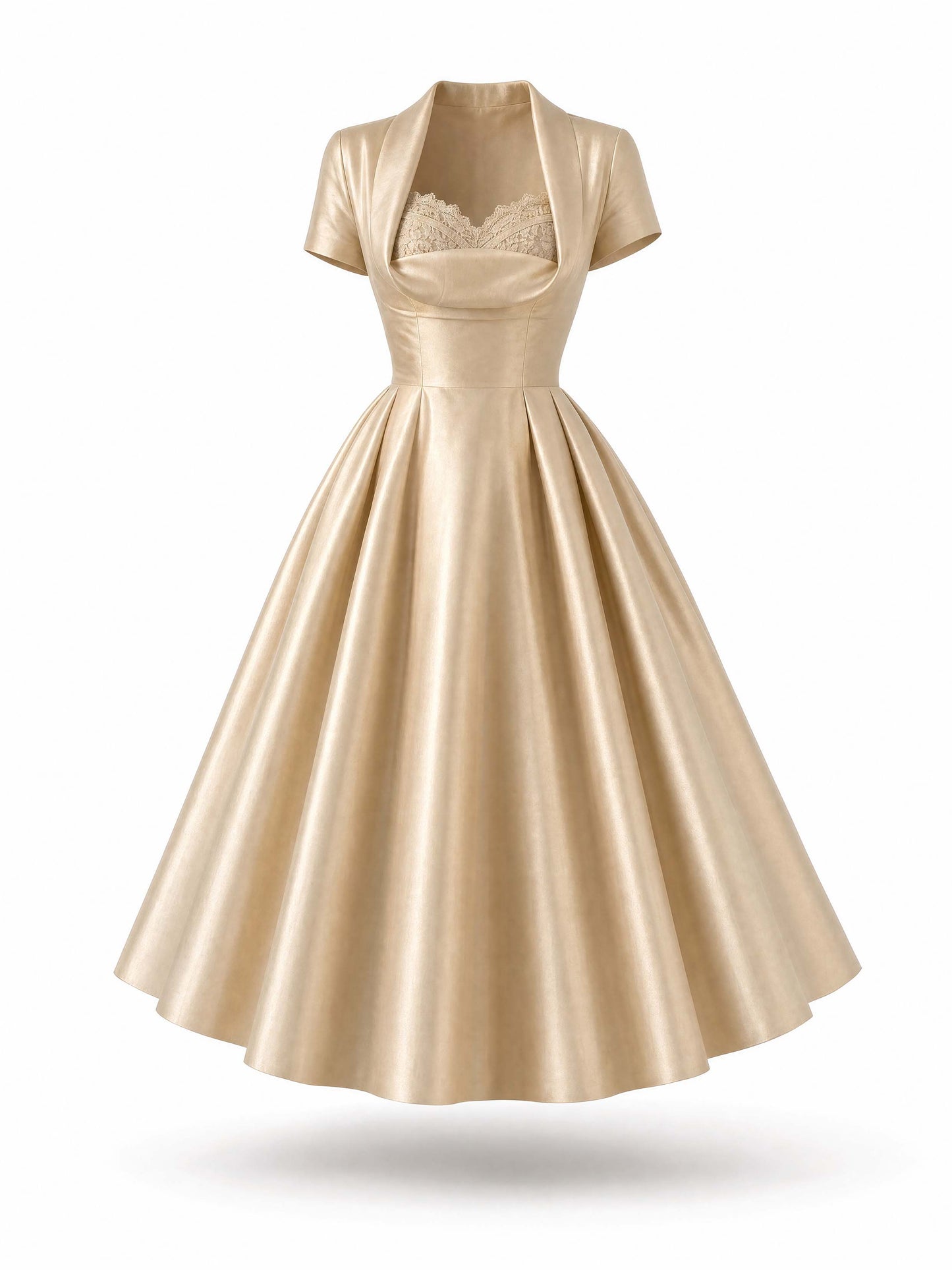 Vintage Champagne Satin A‑Line Midi Occasion Dress