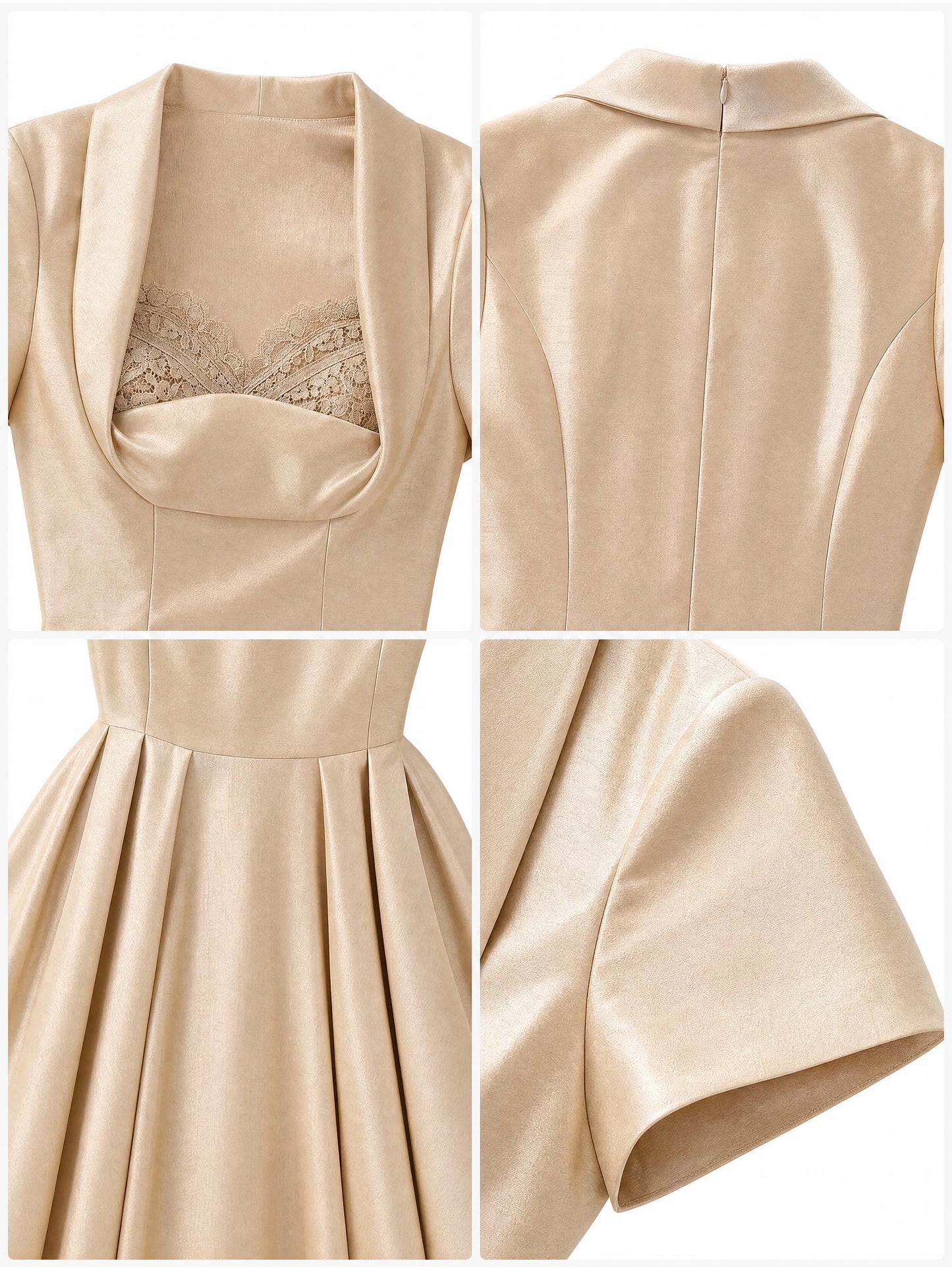 Vintage Champagne Satin A‑Line Midi Occasion Dress