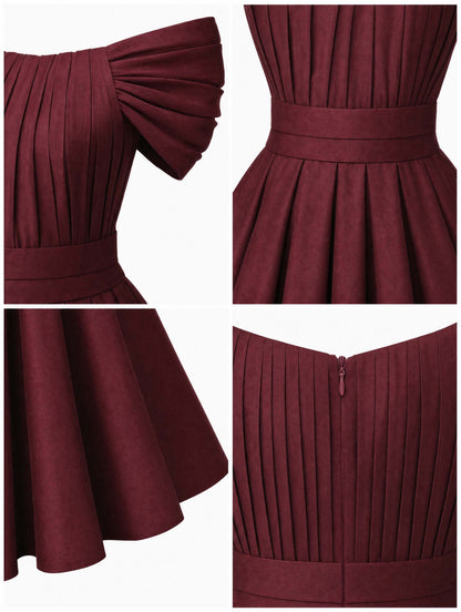 Vintage Matte Satin Swing Formal Evening Midi Dress