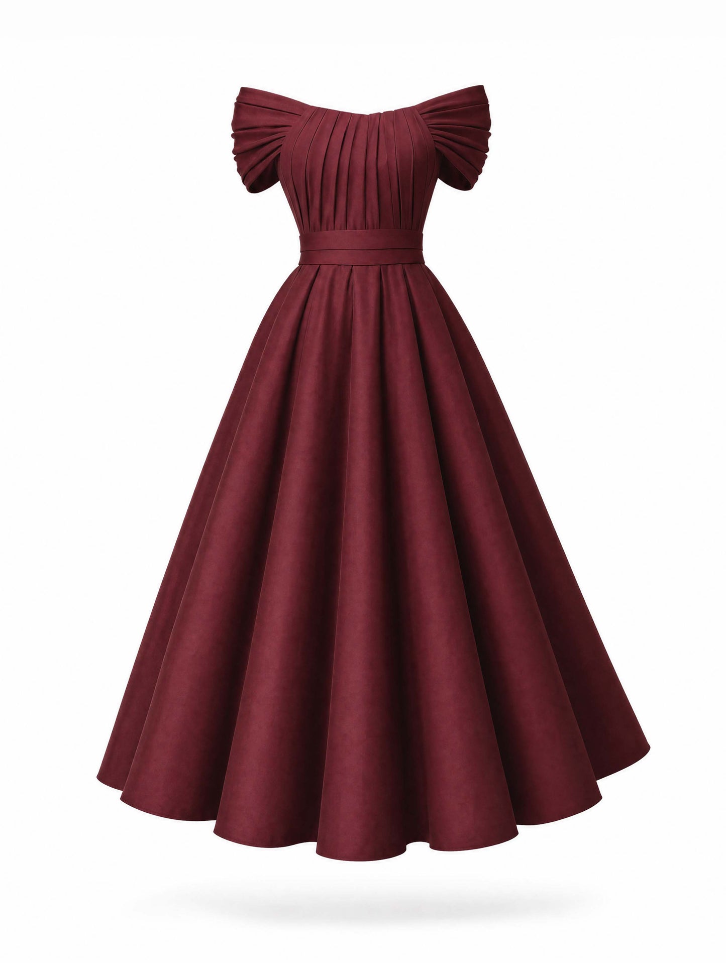 Vintage Matte Satin Swing Formal Evening Midi Dress