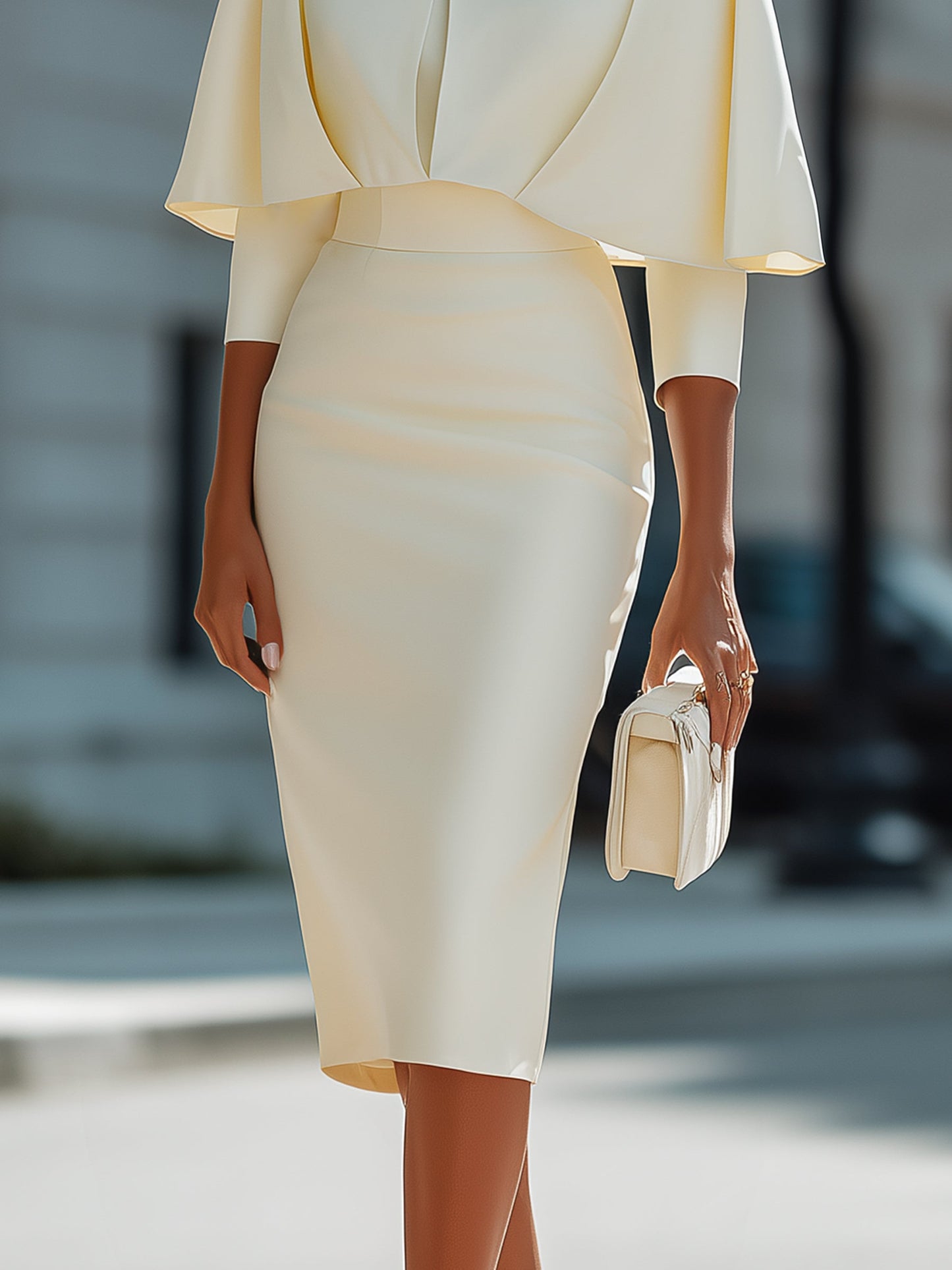 Pleated Cape Midi Dress