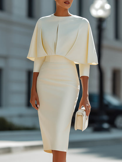Pleated Cape Midi Dress