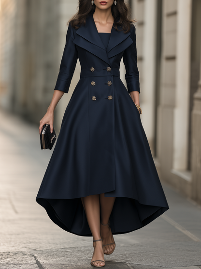 Double-Breasted Lapel High-Low Maxi Dress