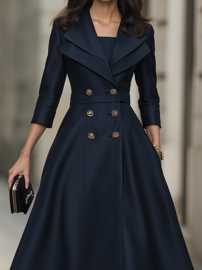 Double-Breasted Lapel High-Low Maxi Dress