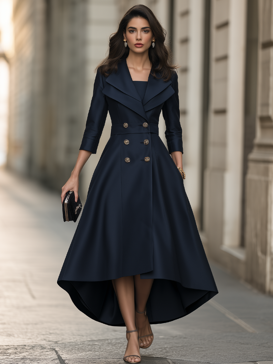 Double-Breasted Lapel High-Low Maxi Dress