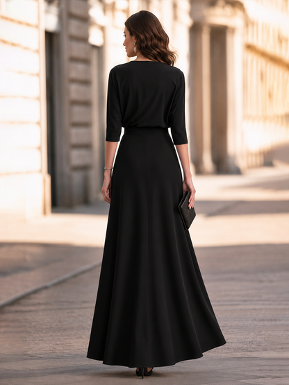 Elegant Draped Mesh One-Shoulder Maxi Evening Dress