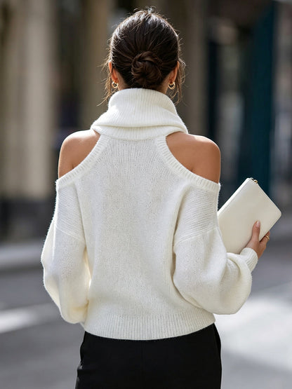 Cold-Shoulder Cowl Neck Knit Sweater