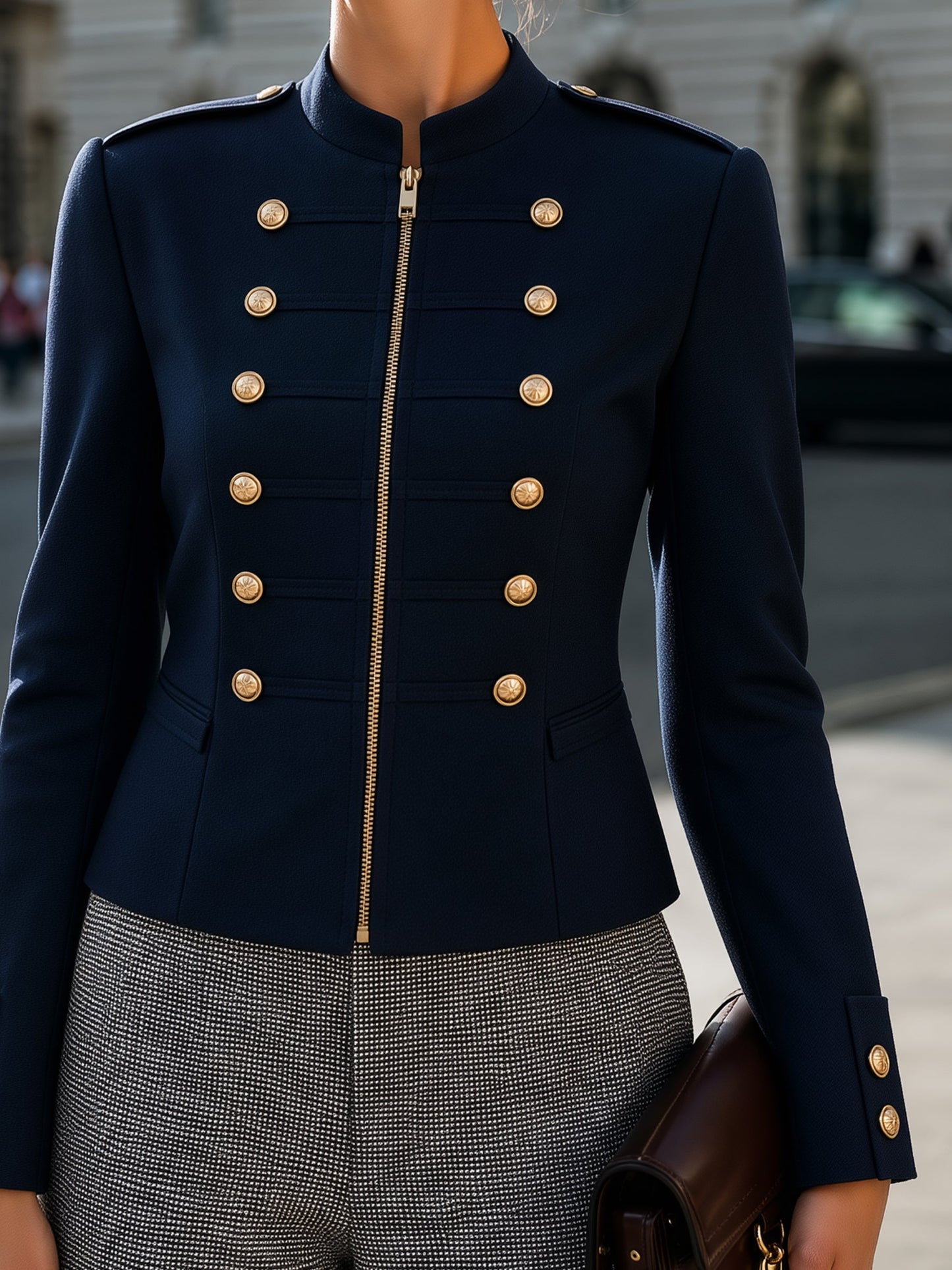 Military-Inspired Double-Breasted Jacket