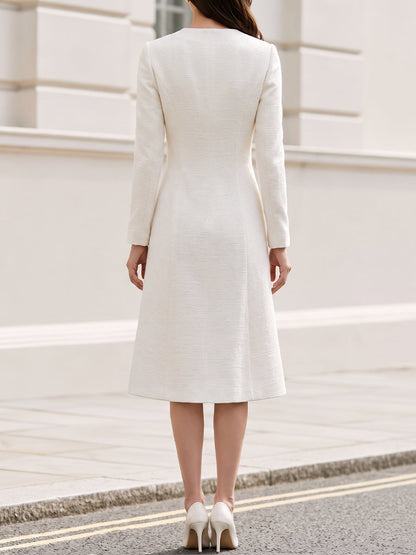Tweed Double-Breasted Midi Coat Dress