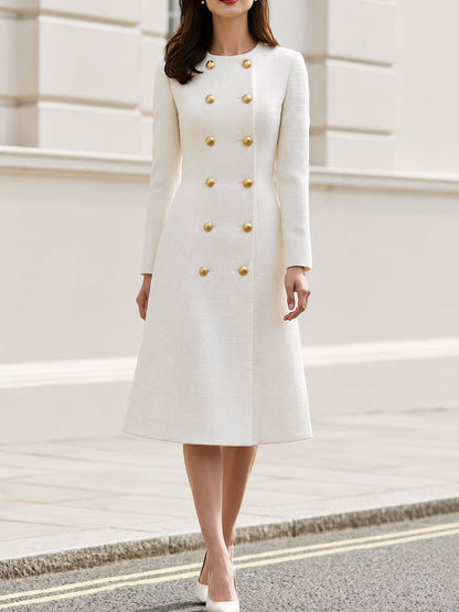 Tweed Double-Breasted Midi Coat Dress