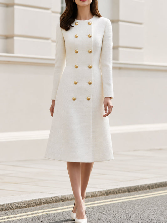 Tweed Double-Breasted Midi Coat Dress