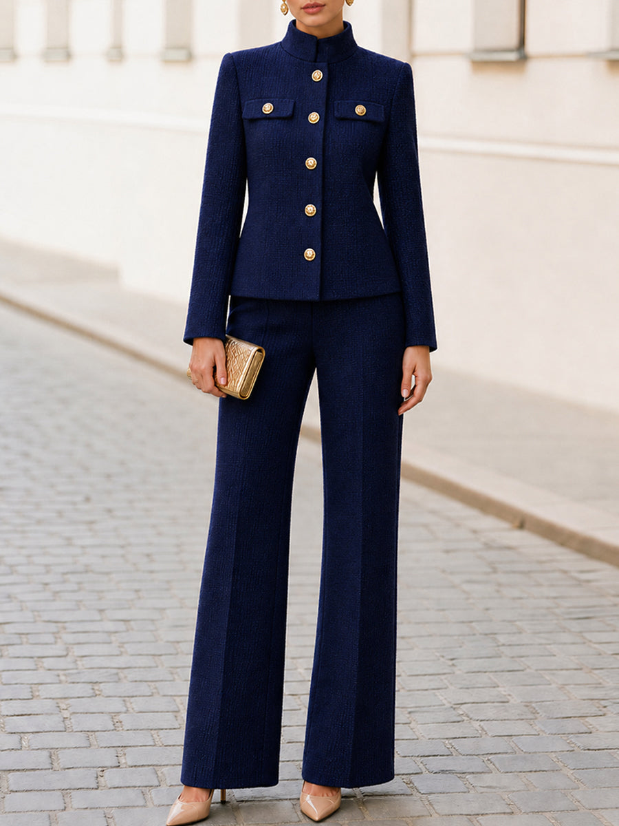 Stand Collar Jacket & Flared Trouser Co-Ord Set