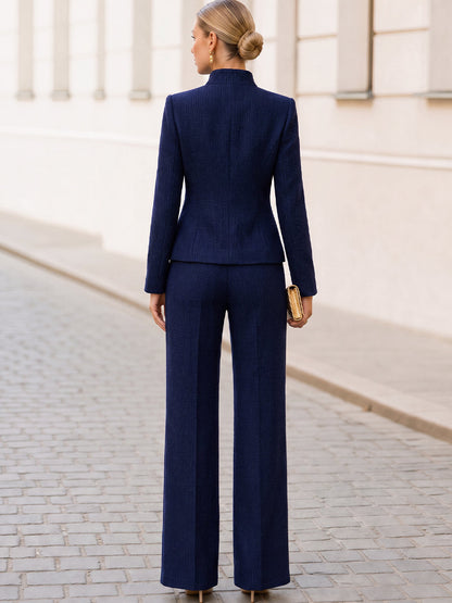 Stand Collar Jacket & Flared Trouser Co-Ord Set