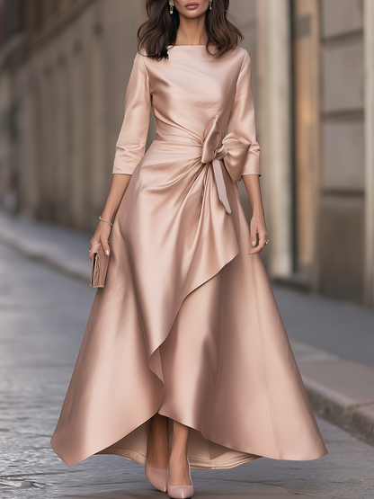 Boat-Neck Bow-Waist High-Low Maxi Dress