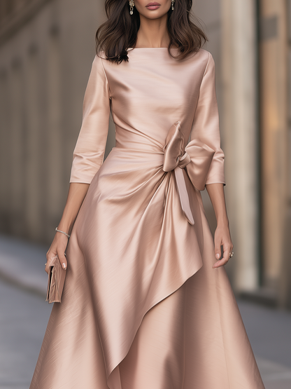 Boat-Neck Bow-Waist High-Low Maxi Dress