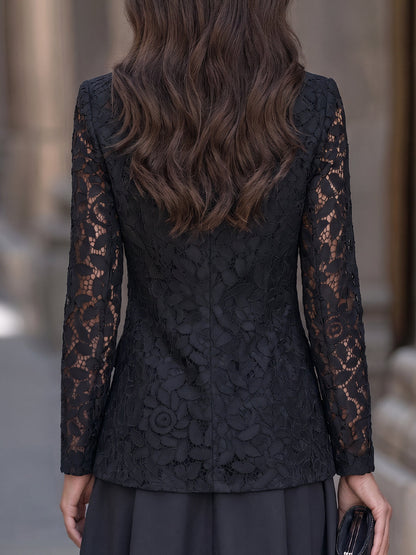 Notched Lapels Floral Lace Tailored Blazer