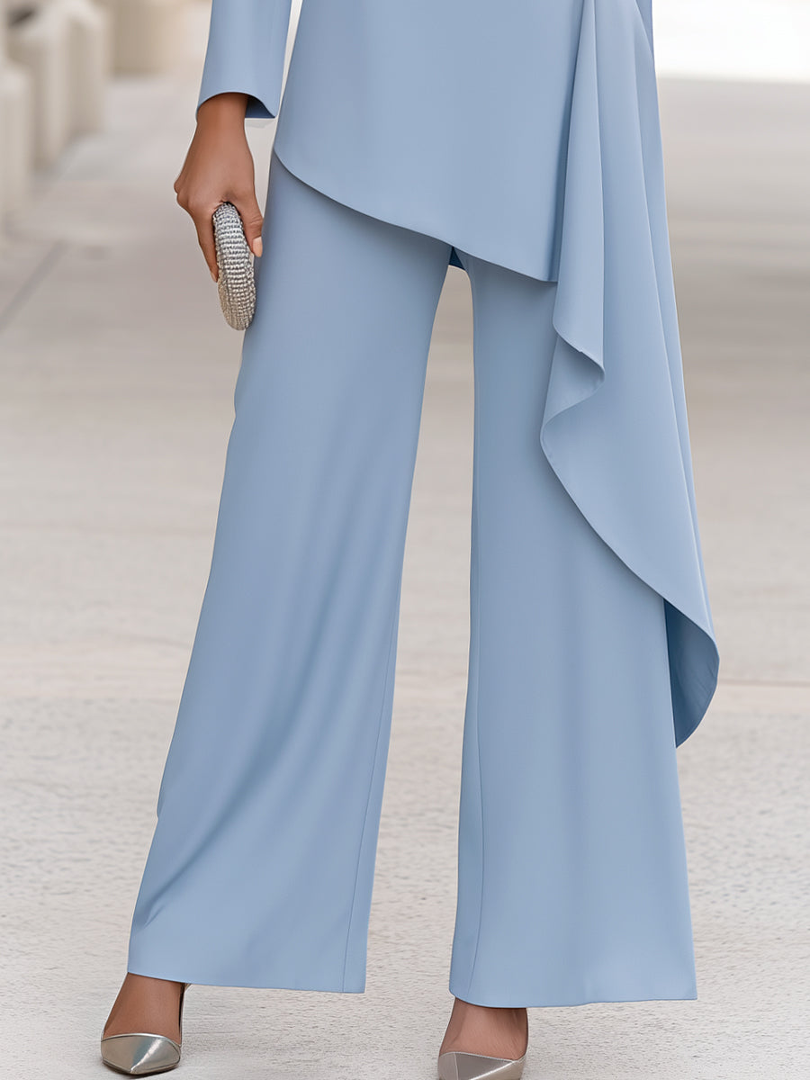 Asymmetric Drape Tunic Top And Wide-Leg Pants Set