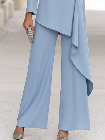 Asymmetric Drape Tunic Top And Wide-Leg Pants Set