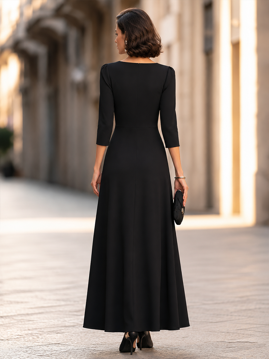 V-Neck Floral-Appliqué Draped Maxi Dress