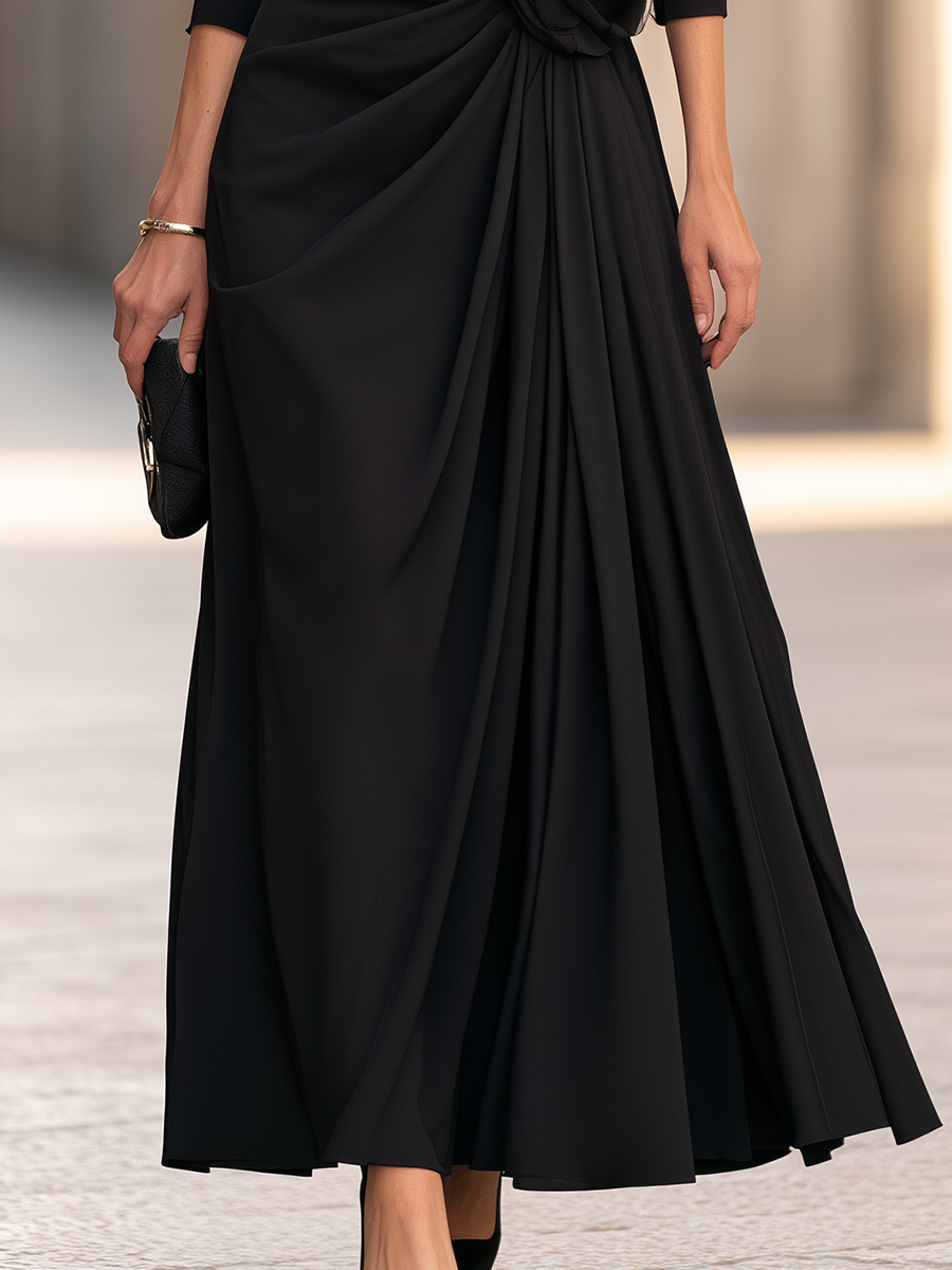 V-Neck Floral-Appliqué Draped Maxi Dress