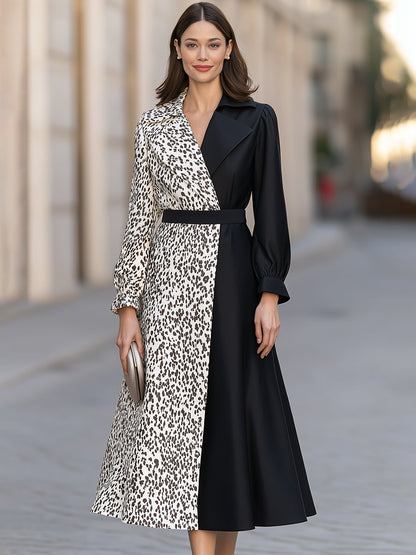 Leopard Print Contrast Blazer Style Midi Dress