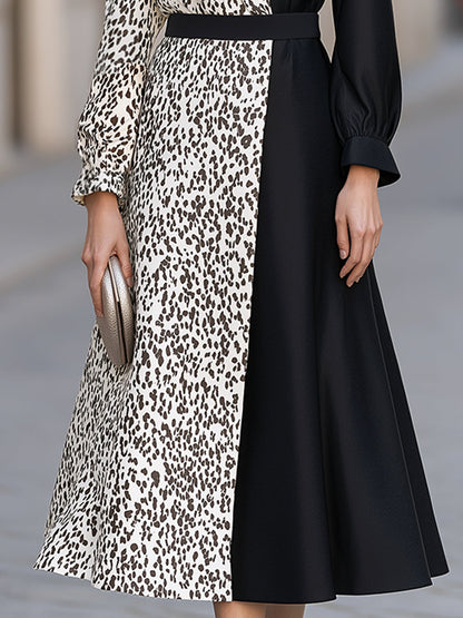 Leopard Print Contrast Blazer Style Midi Dress