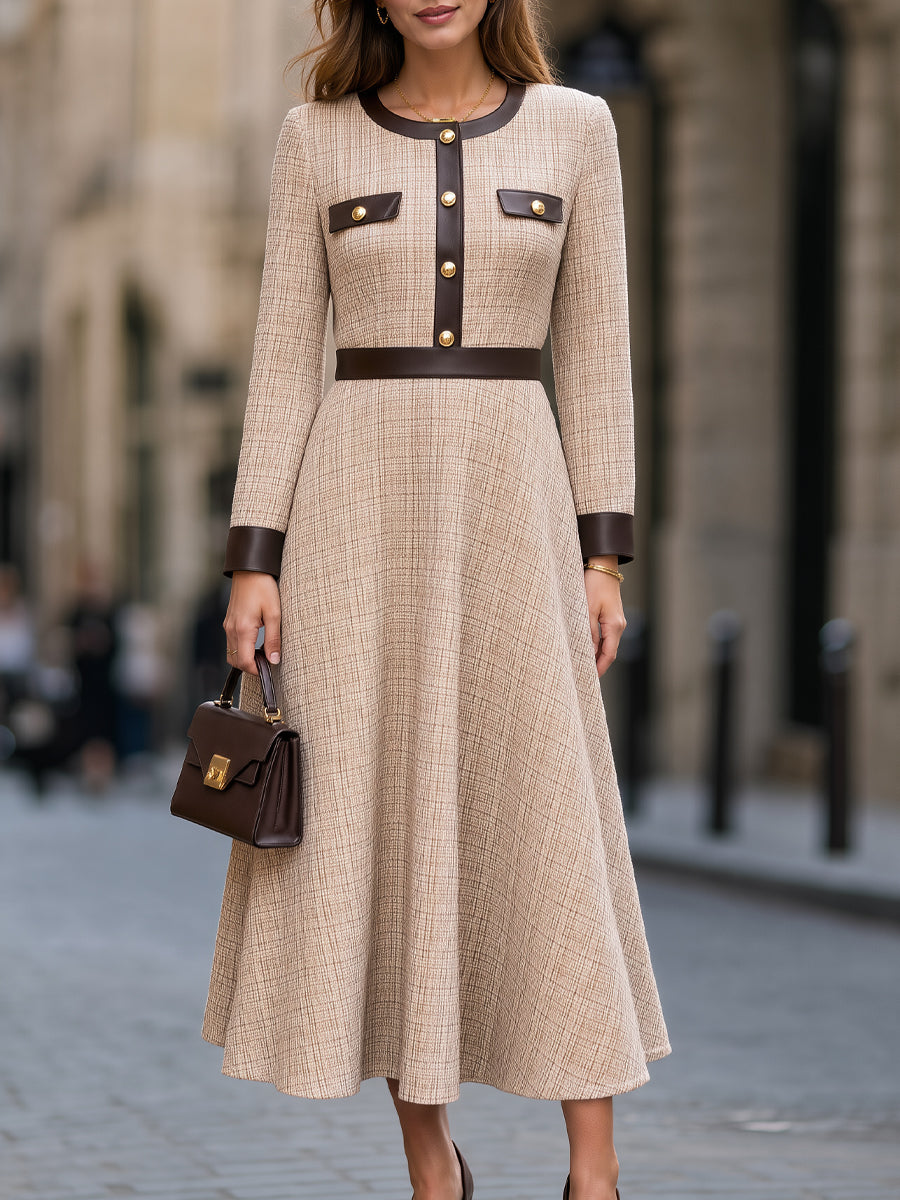 Contrast Trim Tweed Structured Maxi Dress