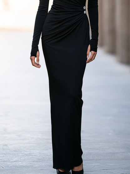 Ide-Ruched Bateau Neck Maxi Dress
