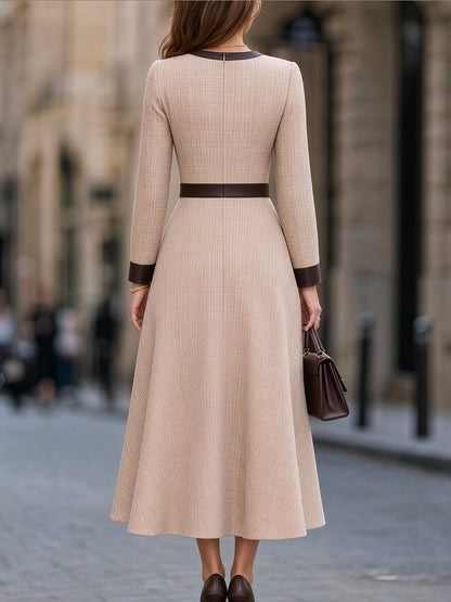 Contrast Trim Tweed Structured Maxi Dress