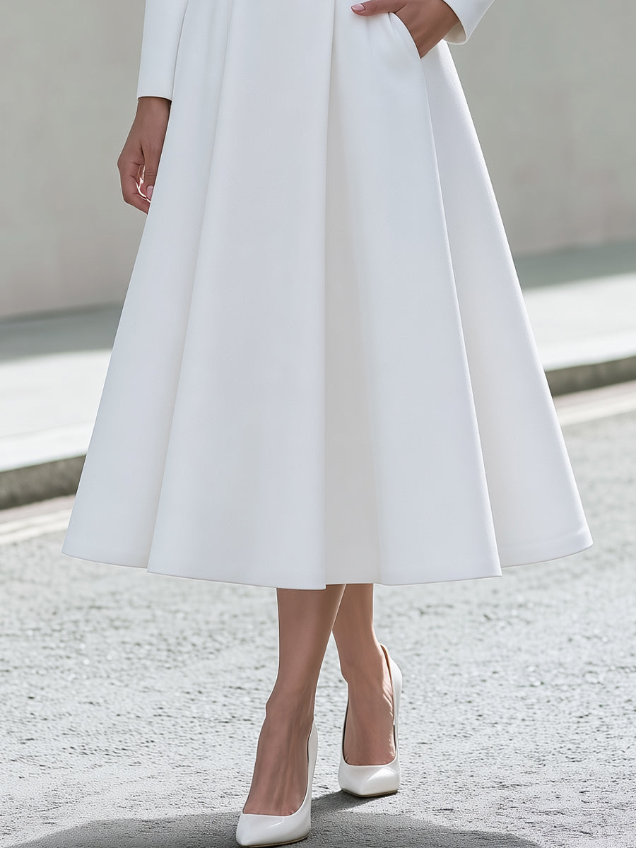 Stand Collar Blazer Midi Dress With Side Pockets