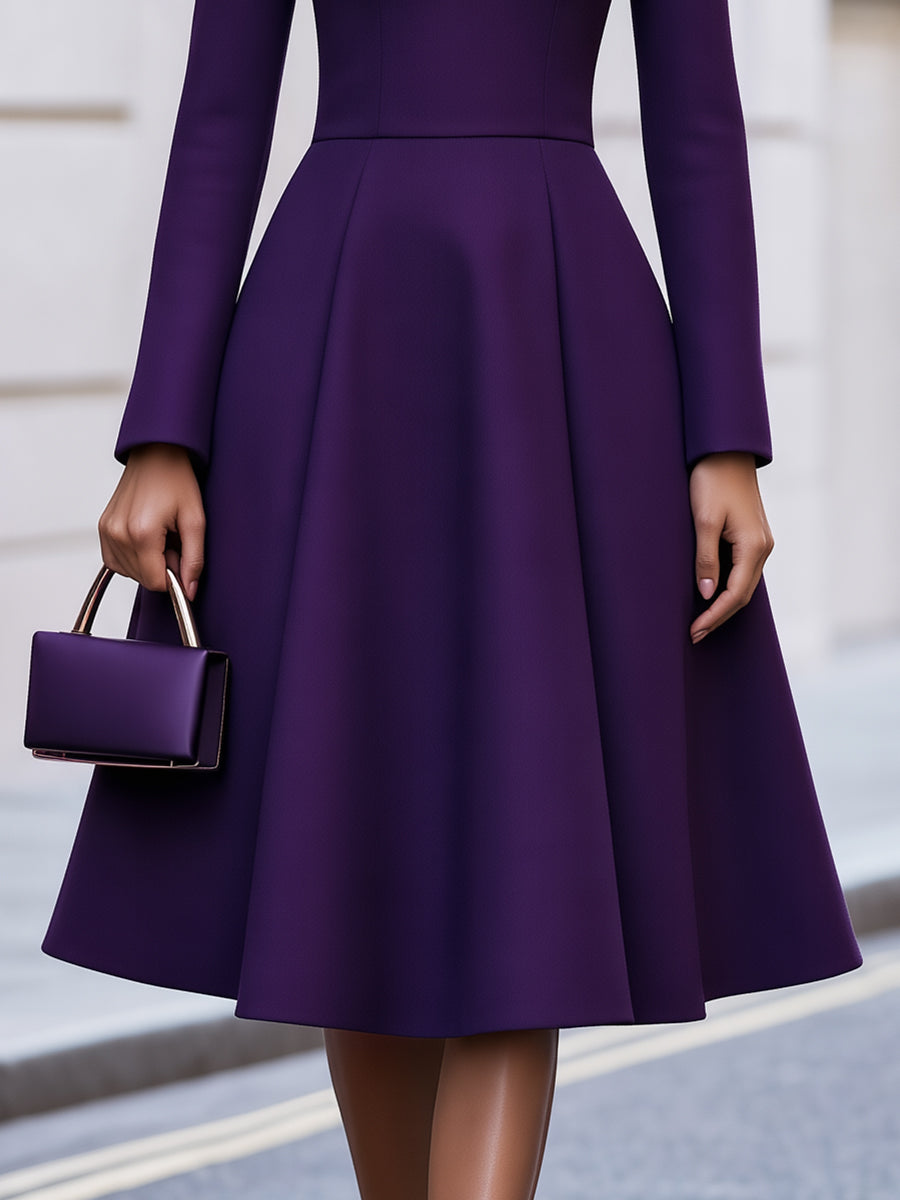 Structured Crepe Roll Collar Midi Dress