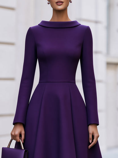 Structured Crepe Roll Collar Midi Dress