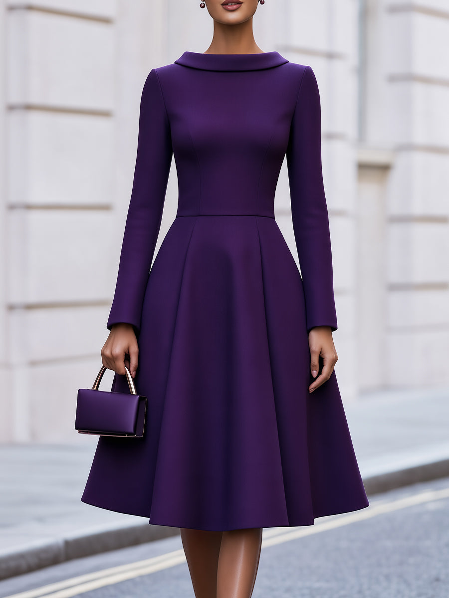 Structured Crepe Roll Collar Midi Dress