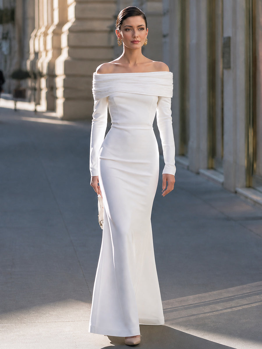 Elegant Off-Shoulder Long Sleeve Maxi Evening Gown