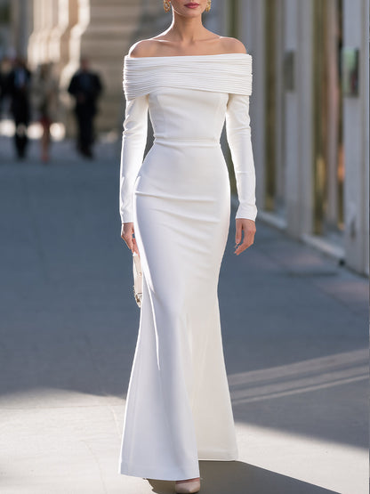 Elegant Off-Shoulder Long Sleeve Maxi Evening Gown