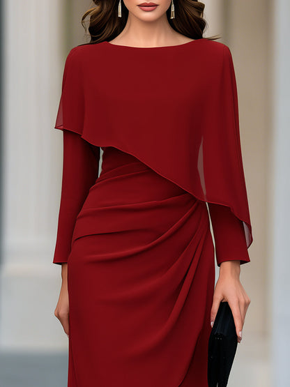 Cape-Style Chiffon Overlay Draped Midi Dress