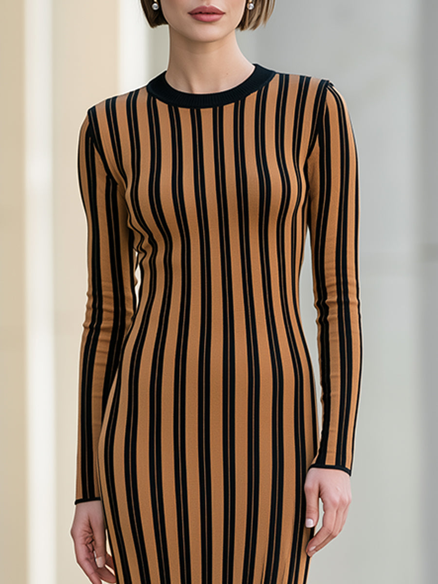 Vertical-Stripe Knit Mermaid Maxi Dress