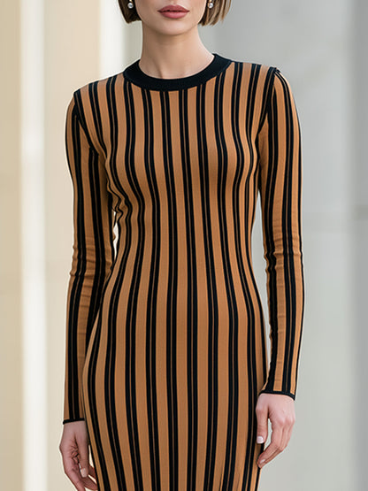 Vertical-Stripe Knit Mermaid Maxi Dress