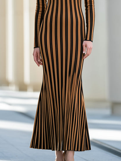Vertical-Stripe Knit Mermaid Maxi Dress