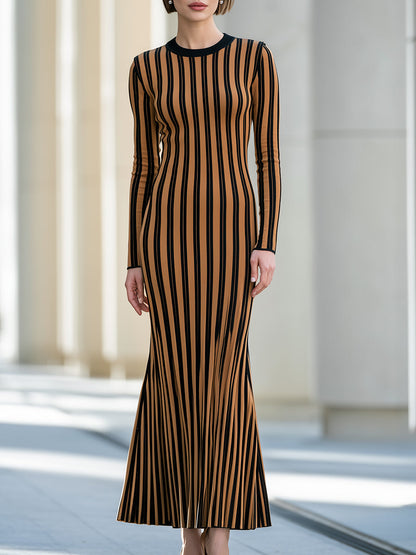 Vertical-Stripe Knit Mermaid Maxi Dress