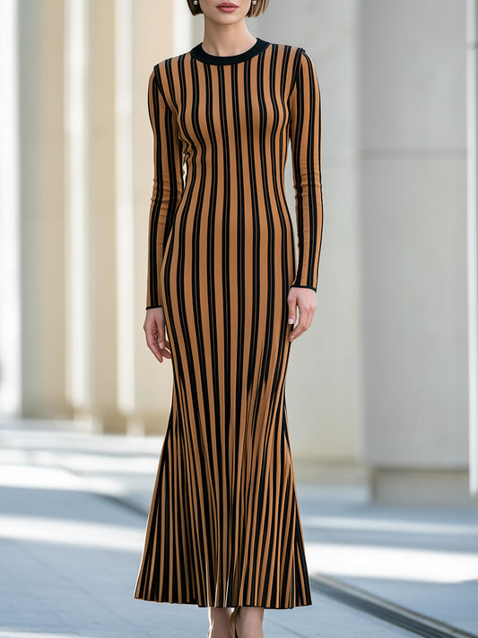 Vertical-Stripe Knit Mermaid Maxi Dress