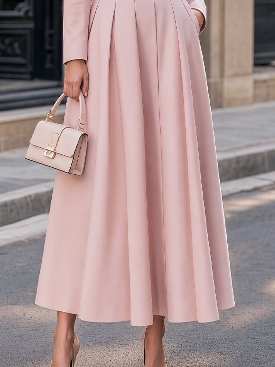 Notched Lapel Belted Structured Maxi Dress